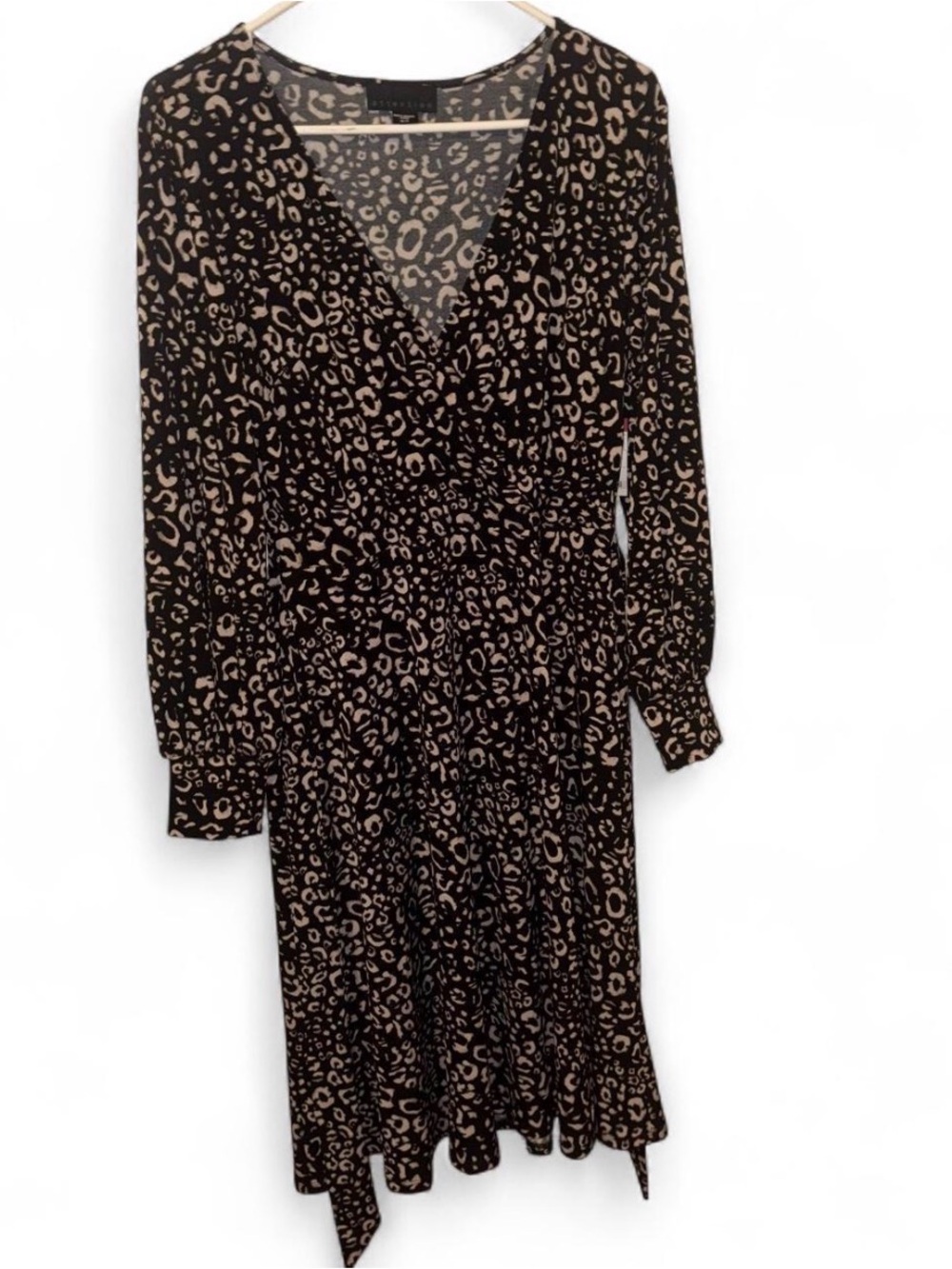 Attention Black & Tan Leopard Print V-Neck wrap Long Sleeve Dress